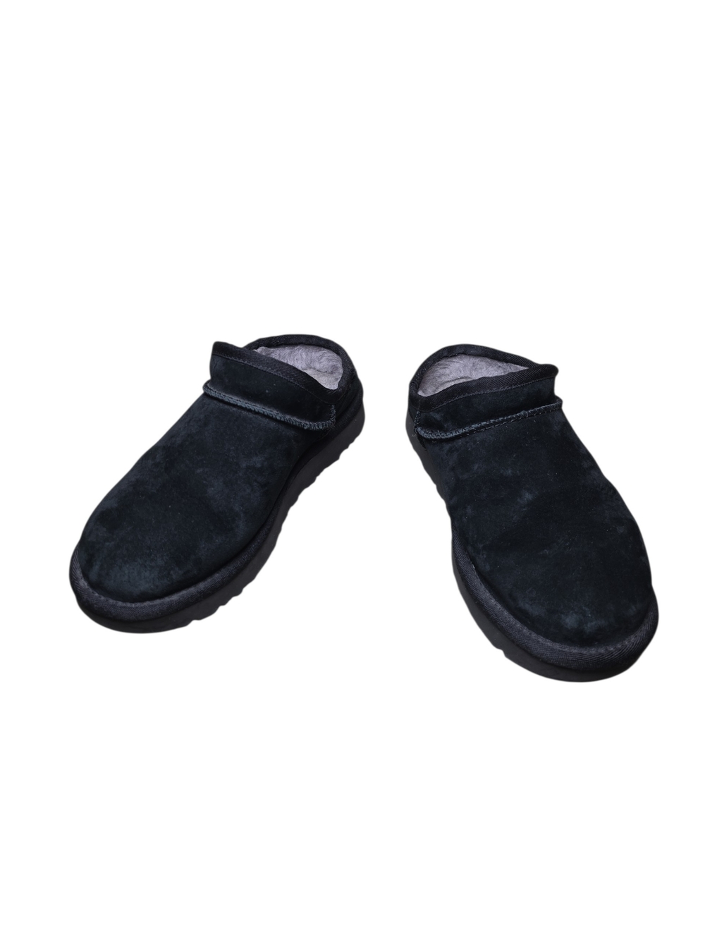 UGG Black Suede Sheepskin Slip On Slippers Women's 7 Est Cozy Fleece Lined